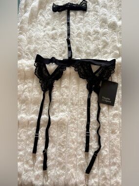 Thistle & Spire Black Garter Belt Harness Lace Siz S Adjustable Strappy Lingerie